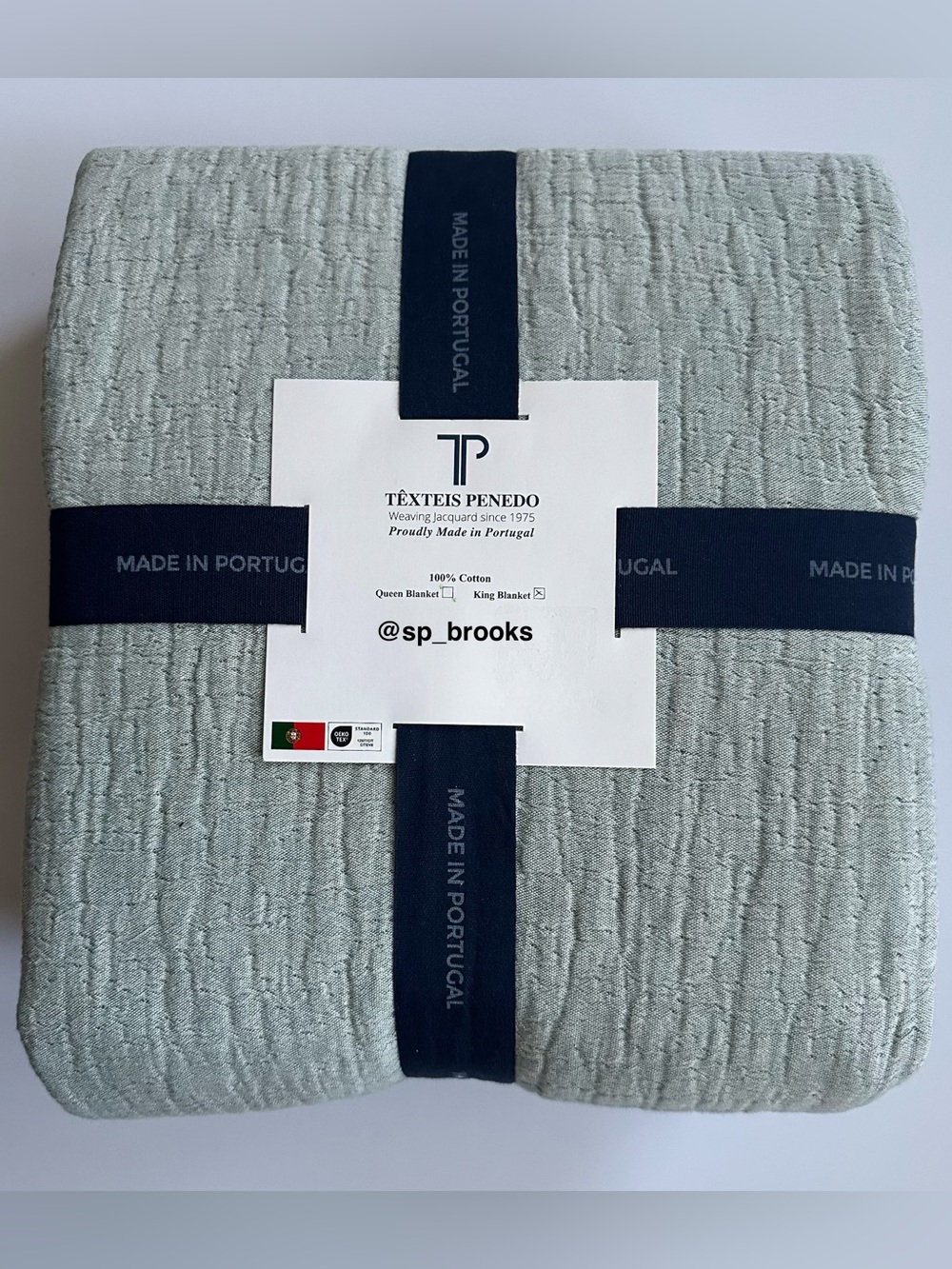 🎁Texteis Penedo Blanket - Reversible King Size Cotton MIP - Blue & Oatmeal